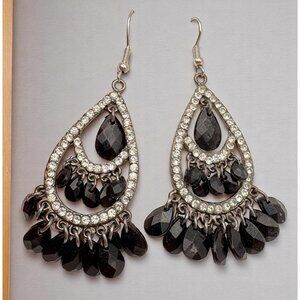 Black Rhinestone Chandelier Earrings Teardrop Dangle Faceted Beads